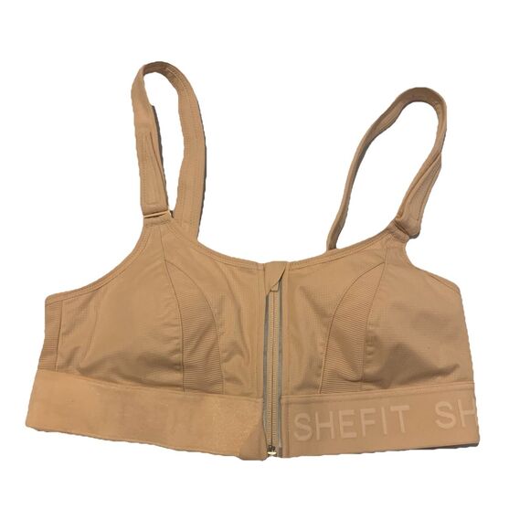 SheFit Ultimate Sports Bra Adjustable Straps Front Zip Sandstorm Nude - Medium - Picture 2 of 9